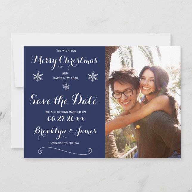 Tarjetas de Navidad Elegantes de Azul Marino para  (Anverso)