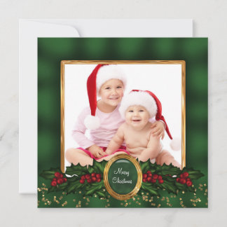 Tarjetas de Navidad elegantes de fotos con verde y