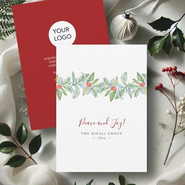 Tarjetas de Navidad Empresariales Botánicas Acebo  (business Christmas cards watercolor botanical art with logo by Victoria Grigaliunas Do Tell A Belle)