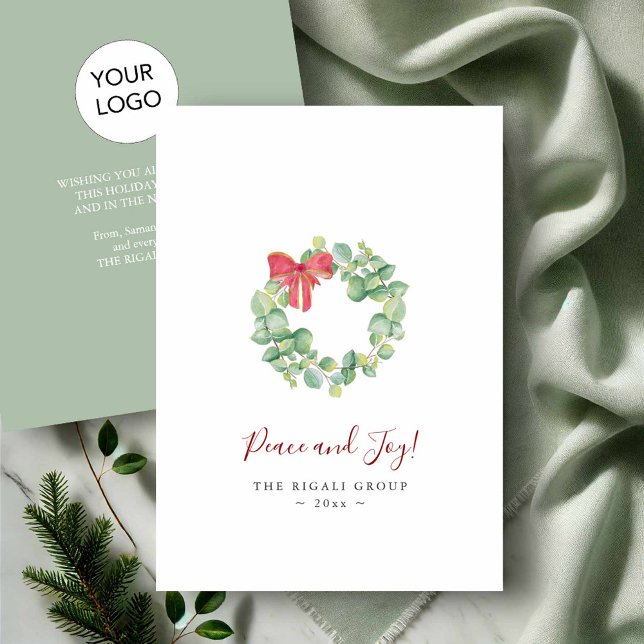 Tarjetas de Navidad Empresariales Logo Corporativo (Corporate Christmas cards with logo watercolor wreath by Victoria Griglaiunas of Do Tell A Belle)
