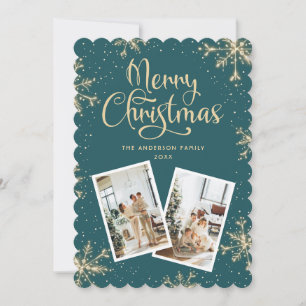 Tarjetas de Navidad Foto Copos de Nieve Turquesa 2