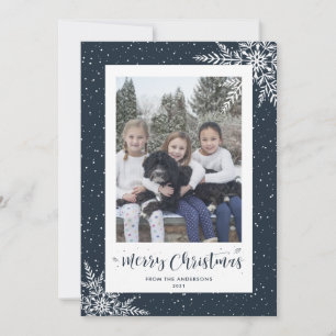 Tarjetas de Navidad fotográfico Blue Snowflake Cal