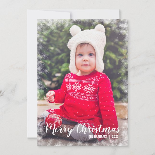 Tarjetas de Navidad fotográfico con copo de nieve  (Anverso)