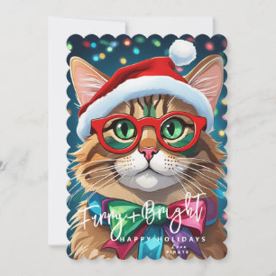 Tarjetas de Navidad, Gato Colorido Peludo y Brilla