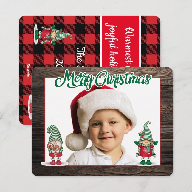 Tarjetas de Navidad gnomos (agrega tu foto) (Anverso / Reverso)