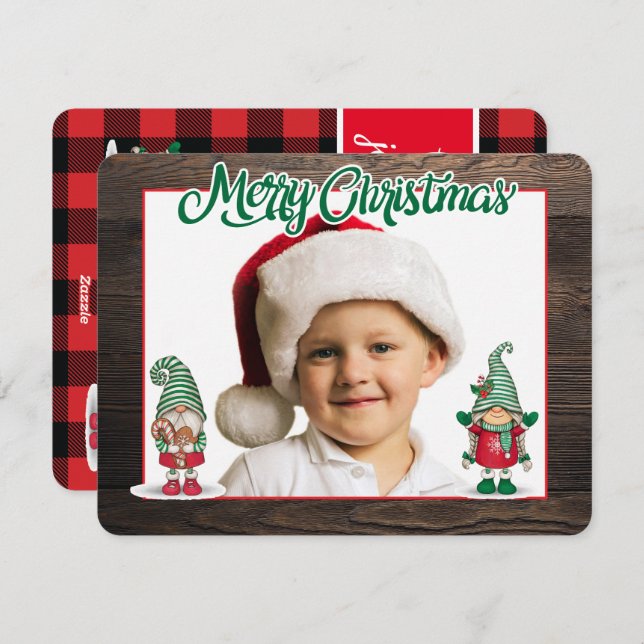 Tarjetas de Navidad gnomos (añade tu foto) (Anverso / Reverso)
