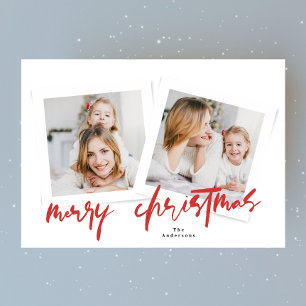 tarjetas de Navidad multi foto rojas y blancas clá