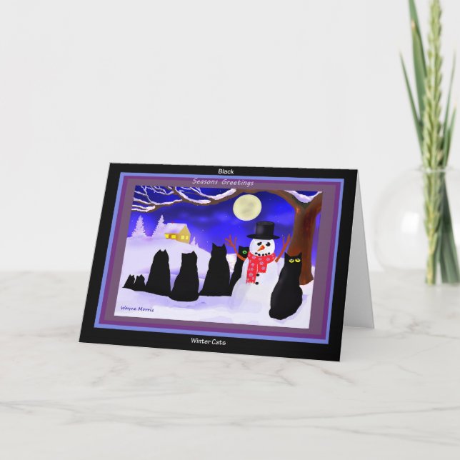 Tarjetas de Navidad negras de los gatos del (Anverso)