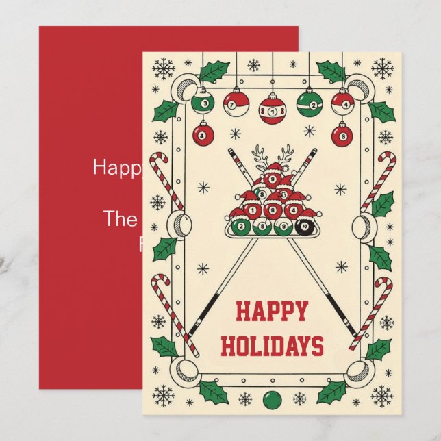 Tarjetas de Navidad para jugadores de billar (Anverso / Reverso)
