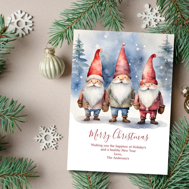 Tarjetas de Navidad personalizadas de Gnomos (Gnomes Merry Christmas Card Digital and Printed)
