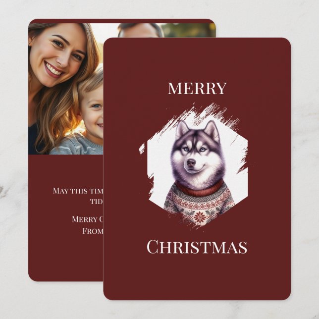 Tarjetas de Navidad Personalizadas, Husky Holiday (Anverso / Reverso)