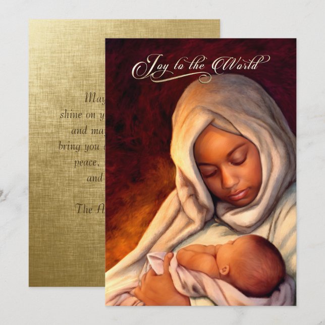 Tarjetas de Navidad planas de Madonna afroamerican (Anverso / Reverso)