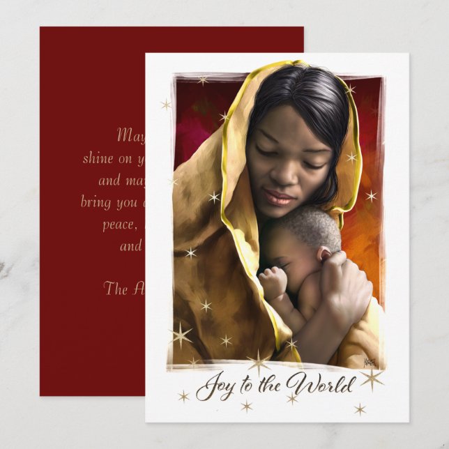 Tarjetas de Navidad planas de Madonna afroamerican (Anverso / Reverso)