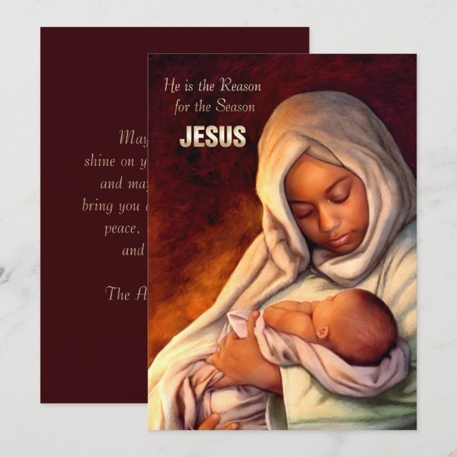 Tarjetas de Navidad planas de Madonna afroamerican (Anverso / Reverso)