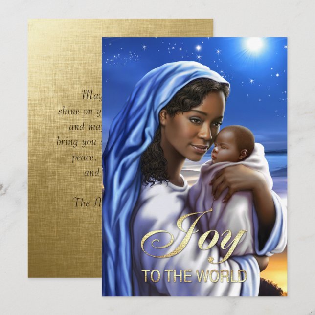 Tarjetas de Navidad planas de Madonna afroamerican (Anverso / Reverso)