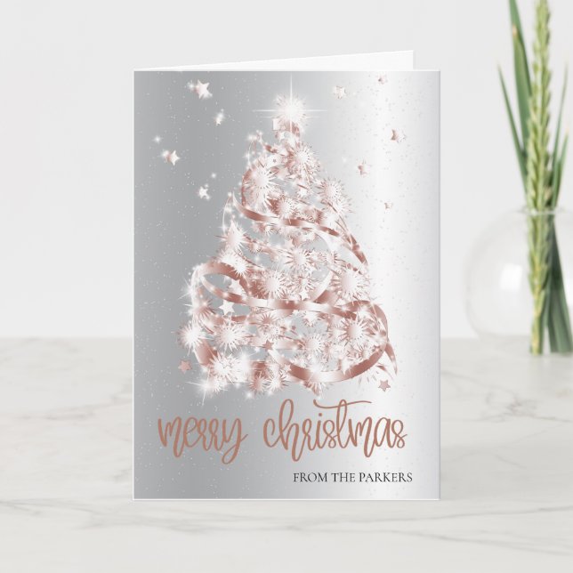 Tarjetas de Navidad plateado | Elegante árbol de e (Anverso)