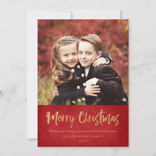 Tarjetas de NAVIDAD Red & Gold MERRY | Foto famili (Anverso)