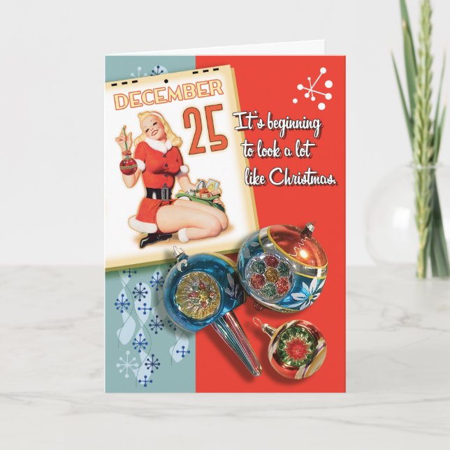 Tarjetas de Navidad Retro de Chica Pin-Up de los A (Anverso)