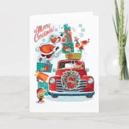 Tarjetas de Navidad Retro del Camión Rojo de Santa