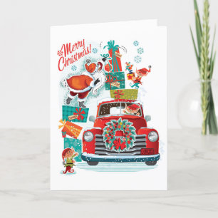 Tarjetas de Navidad Retro del Camión Rojo de Santa