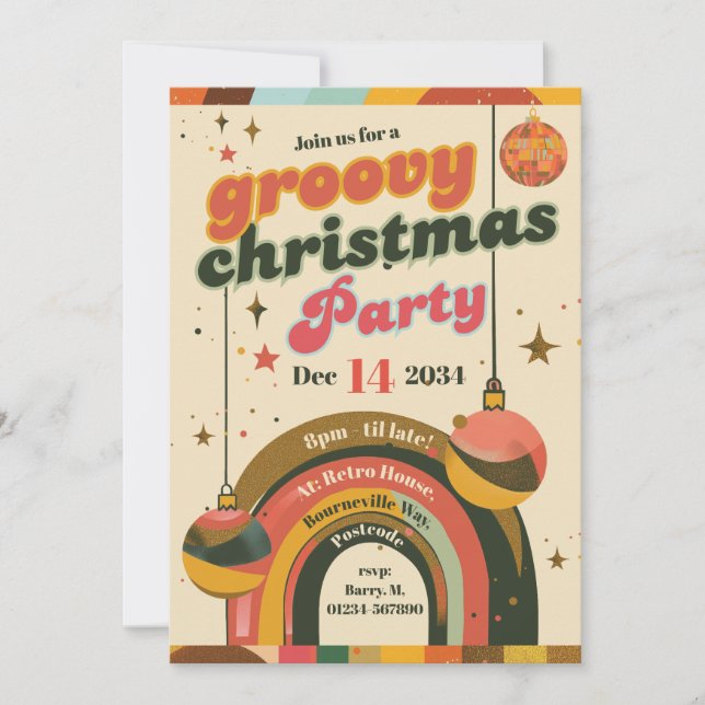 Tarjetas de Navidad Retro Groovy – Inspiradas en l (Anverso)