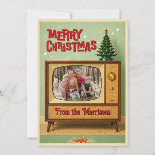 Tarjetas de Navidad Retro TV Foto Feliz Navidad
