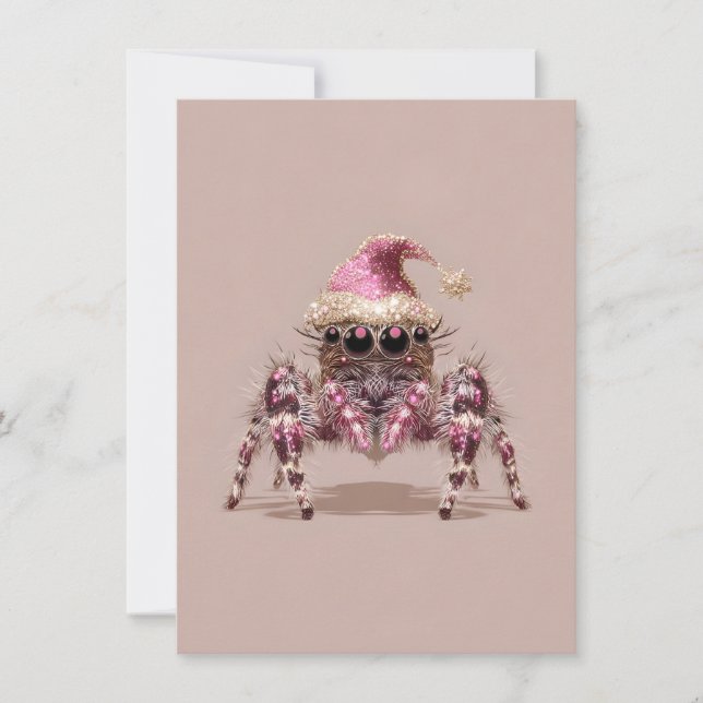 Tarjetas de Navidad Rosadas de Araña Saltarina (Anverso)