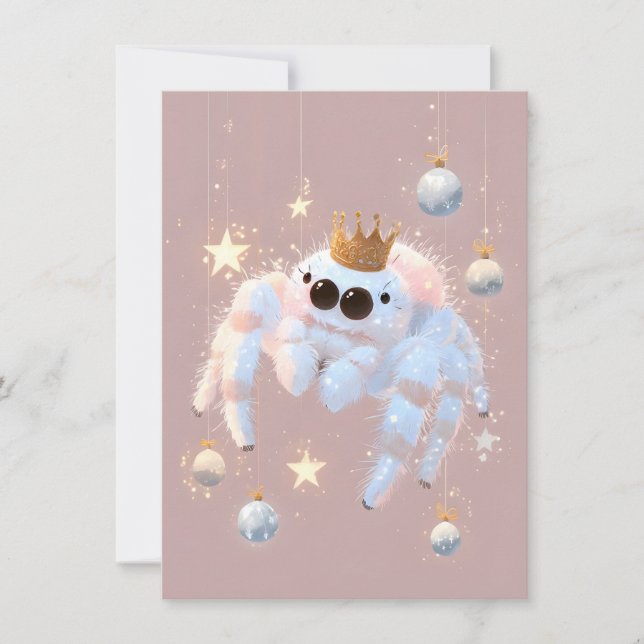 Tarjetas de Navidad rosadas de araña saltarina lin (Anverso)
