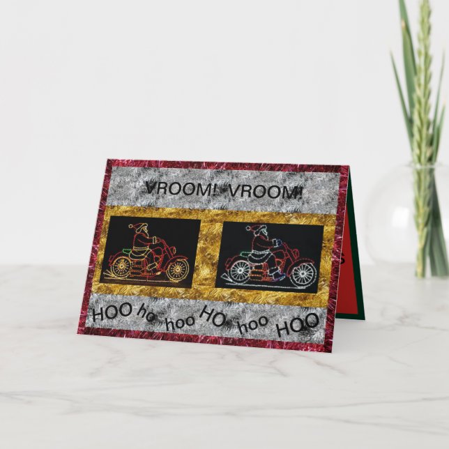Tarjetas de Navidad Santa sobre motocicletas (Anverso)