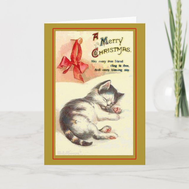Tarjetas de Navidad Sweet Kitten Vintage (Anverso)