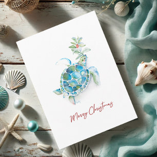Tarjetas de Navidad Tortuga Marina Acuarela Coster