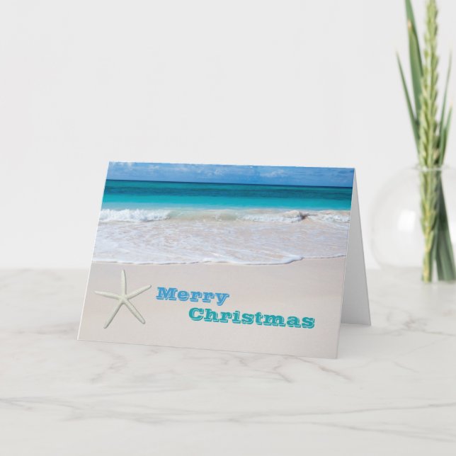Tarjetas de Navidad Tropicales de Arena y Oleaje (Anverso)