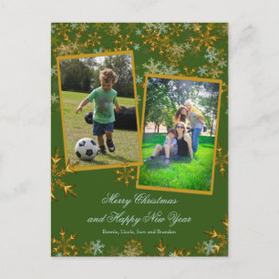 Tarjetas de Navidad verdes y doradas con fotos