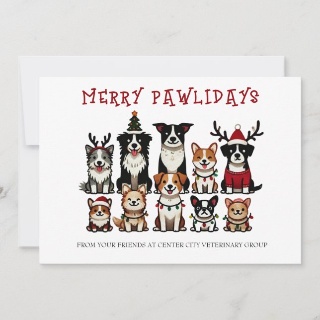Tarjetas de Navidad Veterinarias Felices Pawlidays (Anverso)