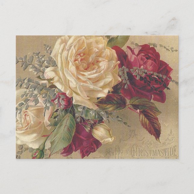 Tarjetas de Navidad Victorianas de Rosas de Fiesta (Anverso)