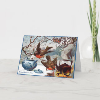 Tarjetas de Navidad Victorianas Pájaros y Té Navid