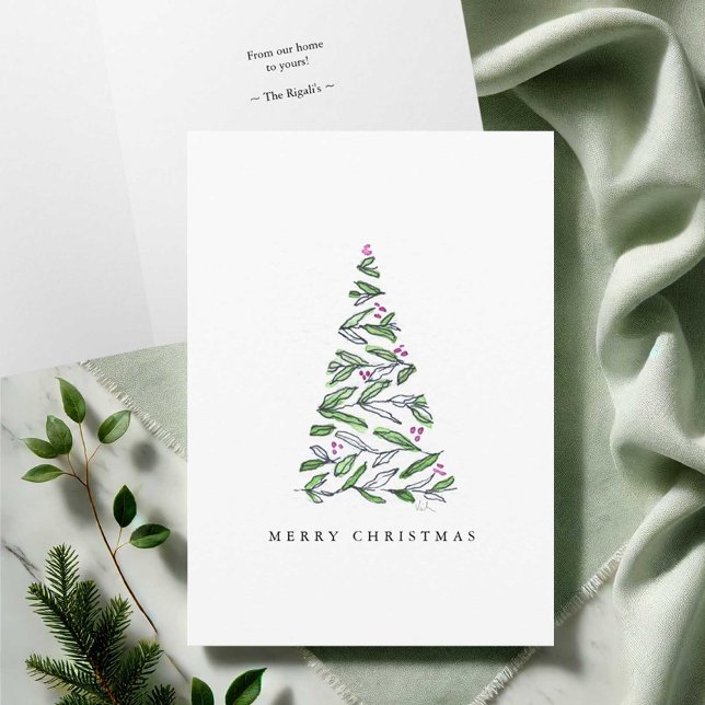 Tarjetas de Navidades de acuarela artística (Watercolor Christmas cards ink and watercolor tree art by Victoria Grigaliunas of Do Tell A Belle)