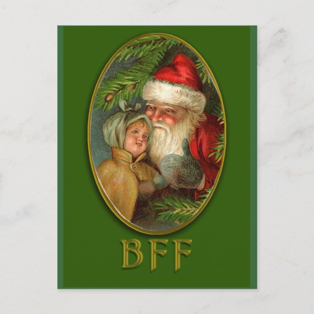 Tarjetas de Navidades de arte de Santa y Niño BFF (Anverso)