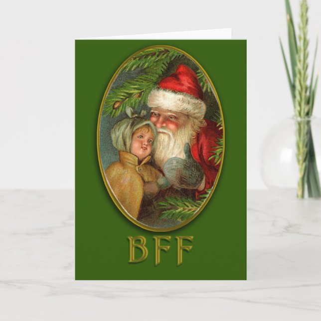 Tarjetas de Navidades de arte de Santa y Niño BFF (Anverso)