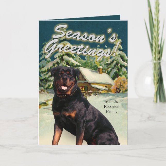 Tarjetas de Navidades de cabinas Rottweiler Snow (Anverso)