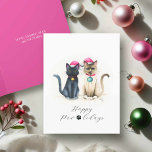 Tarjetas de Navidades de color agua suave<br><div class="desc">Se propaga la alegría de las vacaciones con estas tarjetas de Navidad con gatos, presentando un diseño festivo y divertido de acuarela de dos felinos adorables —Samantha el gato negro y Maxwell el gato siamés— adornado con sombreros de Santa y baubles de vacaciones. Estas encantadoras tarjetas de Navidades de gatos...</div>