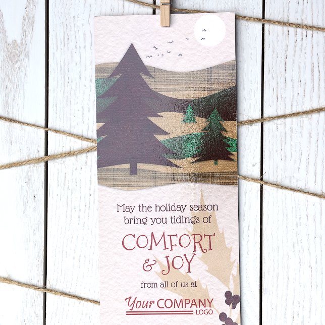 Tarjetas de Navidades de Compañía Verde, Rojo, Bor (Personalized Rustic Brown Red Burgundy Forest Red Logo Company Holiday Christmas Cards Bulk Order)