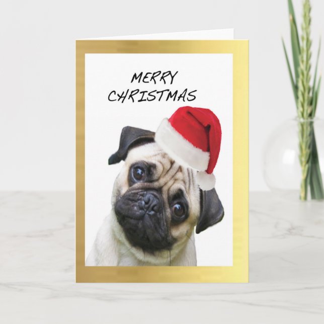 Tarjetas de Navidades de diseño "Cute Pug" (Anverso)