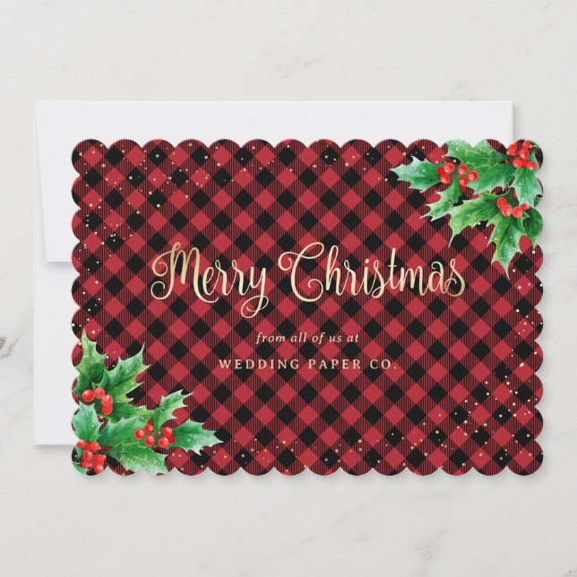 Tarjetas de Navidades de empresas Red Gold Plaid H (Anverso)
