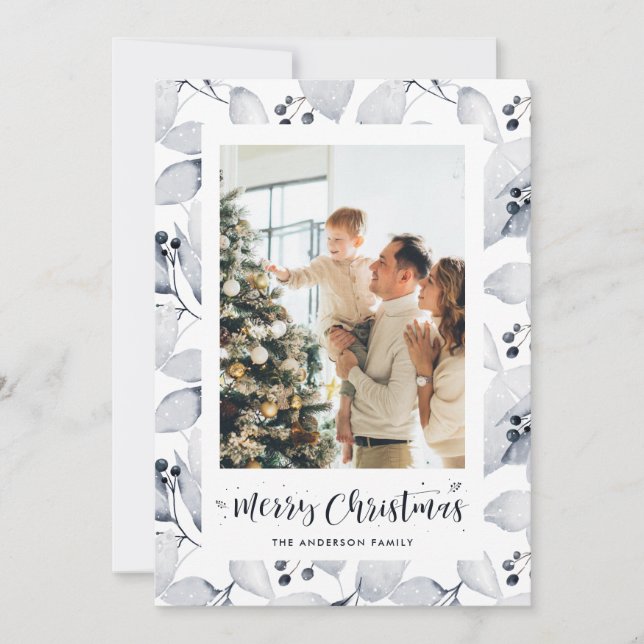 Tarjetas de Navidades de follaje Watercolor Winter (Anverso)