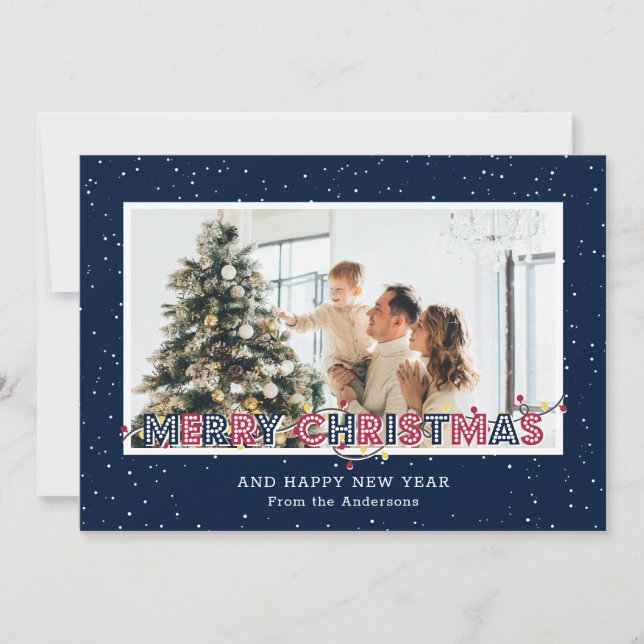 Tarjetas de Navidades de foto de las luces de niev (Anverso)