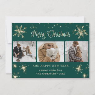 Tarjetas de Navidades de fotografía Green Sparkly