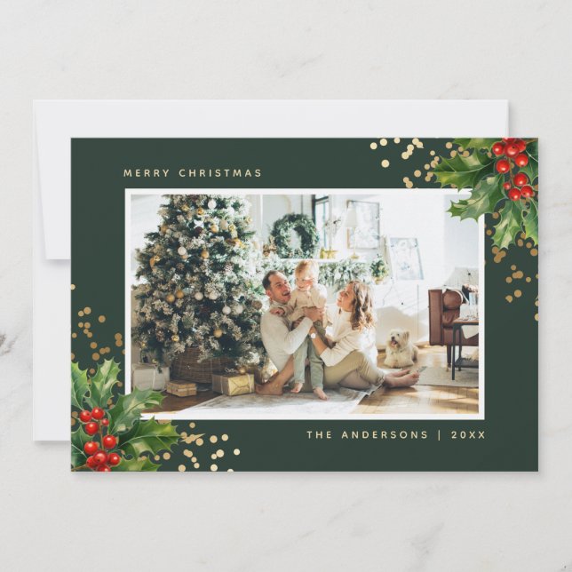 Tarjetas de Navidades de fotografía Holly Green Go (Anverso)