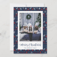 Tarjetas de Navidades de fotos azul rojo blanco fe