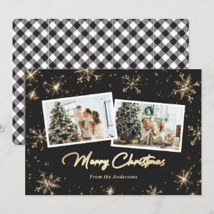 Tarjetas de Navidades de fotos Black White Gold pa